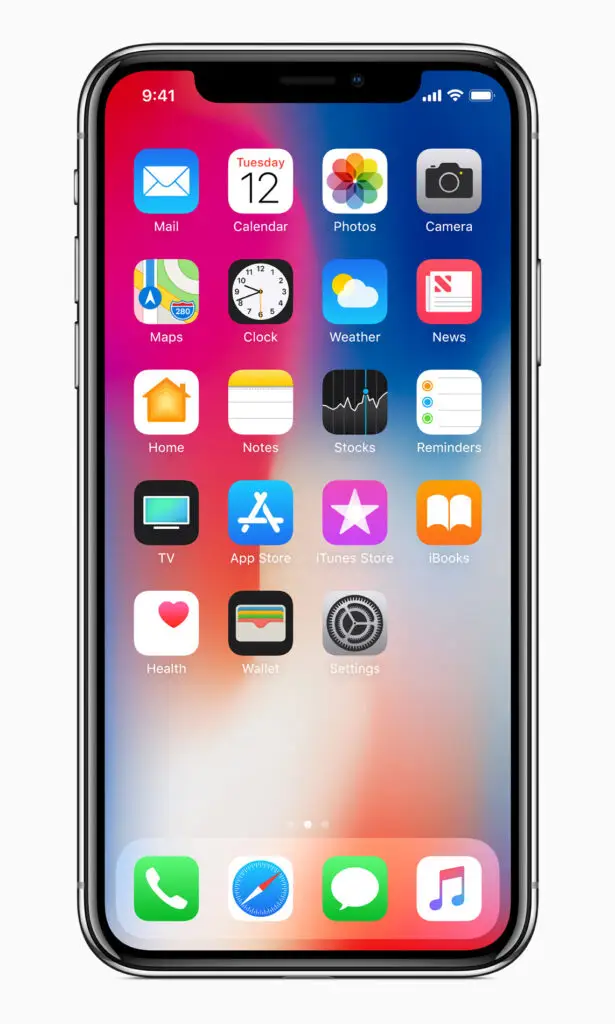 iPhone X front view showing home screen